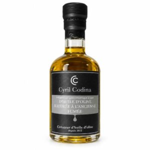 huile d'olive en 10cl, variété lucques maturée à l'ancienne puis fumée
