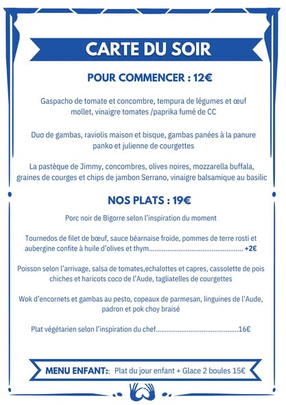 menu restaurant l'audeon lagrasse été 1