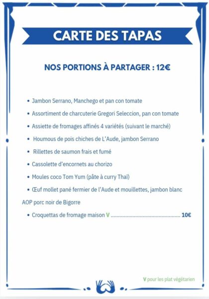 menu restaurant l'audeon lagrasse automne 2