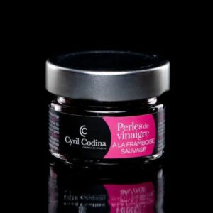 pot de perles de balsamique framboise de la vinaigrerie codina