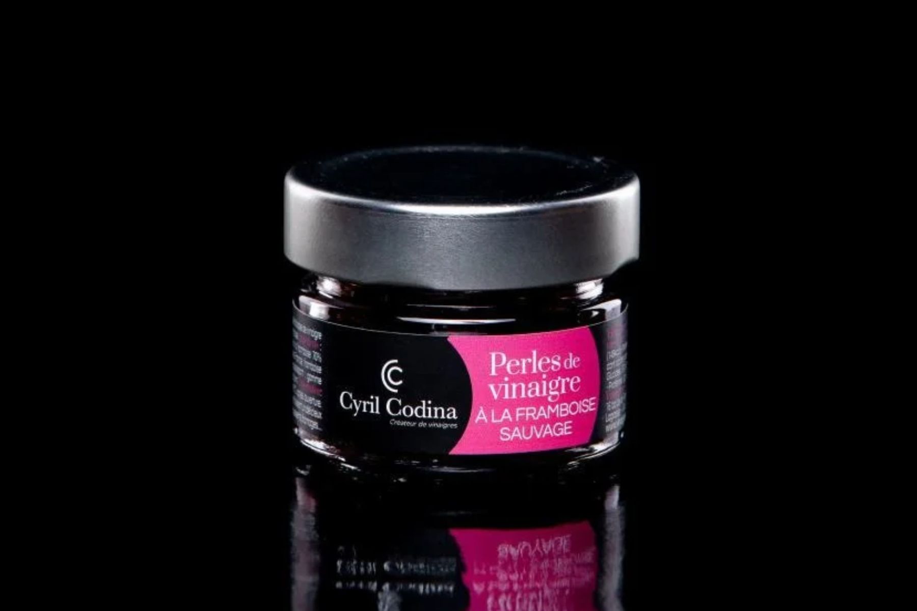 pot de perles de balsamique framboise de la vinaigrerie codina