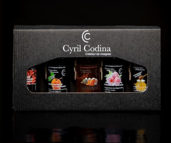Coffret cadeau de 5 fioles de vinaigres et balsamiques Cyril Codina